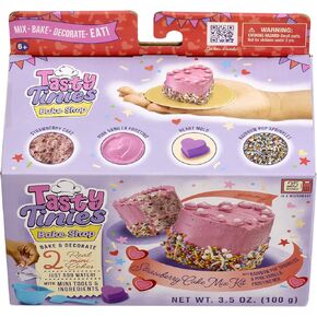 Goliath Tasty Tinies Bake Shop Strawberry Cake Mix Kit with Rainbow Pop Sprinkles and Pink Vanilla Frosting Mix | Bake & Decorate 2 Real Mini Cakes | Includes Mini Tools & Ingredients | Ages 6+