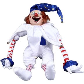 Creepy and Eerie Clown Doll for Halloween Decor, Scary Hanging Clown Ornament with Adjustable Arms, Non Woven Fabric, Perfect for Horror Themed Activities and Halloween Parties