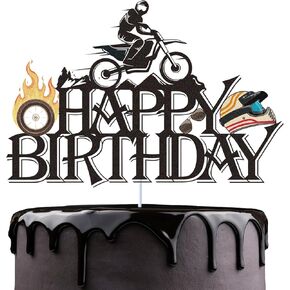 دراجة نارية عيد ميلاد سعيد كعكة Topper Black Glitter Motocross Sports Cake Decoration Motocross Loving Men Men Kids Motordicle Syroped Birthday Supplies Supplies