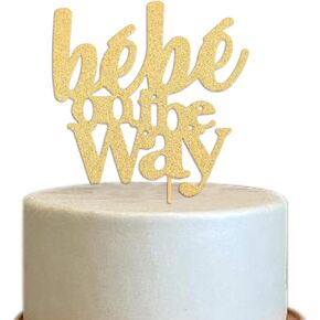 Bebe on the Way Cake Topper - Gold Glitter Cake Topper For Baby Shower,A Bebe Is On The Way Themed Gender Reveal Decor (bebe cake topper glitter)