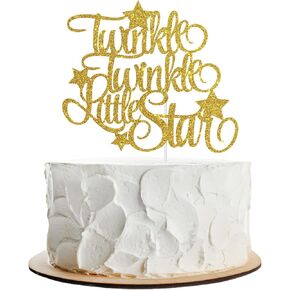 Twinkle Twinkle Little Star Cake Topper, Glittery Cake Toppper for Baby Shower Gender Reveal Party Decorations, First Birthday Theme Party Supplies