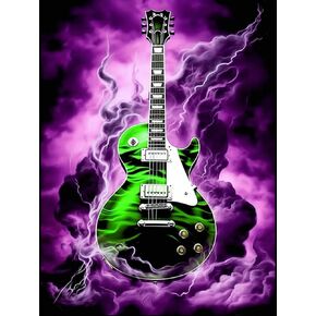 MaiYiYi Lightning Guitar Diamond Painting by Numbers 5D Full Round Diamond Painting Guitar Crystal Diamond Painting Set Cloud Guitar Diamond Painting for Adult Home Wall Art Decor (30X40 CM)