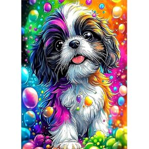 MOGTAA Colorful Dog Diamond Art Kits for Adults, Dog Diamond Painting Kits for Beginners, DIY 5D Diamond Dots Kits Animal Gem Craft for Home Wall Art Decor 12x16 inch