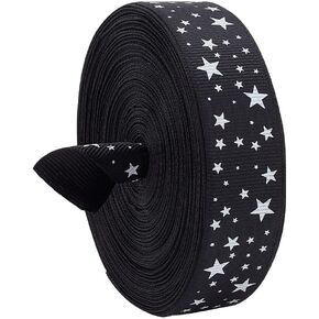 PH PandaHall 25 Yards Stars Printed Ribbons, 1inch Black Decorative Grosgrain Ribbon with White Stars Polyester Craft Ribbon for Bows Making Gift Wrapping Wedding Home Decor DIY Crafts