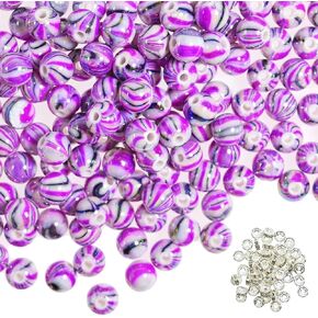 200pcs 8mm(0.31inch) AB Color Yellow Acrylic Beads for Bracelets,Round Beads Kit for Jewelry Making,Ink Pattern Beads with 50pcs Silver Rhinestone Spacer Beads(Yellow)