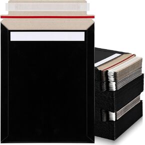 Fainne 200 Pcs 7 x 9 Inch Rigid Mailers Self Adhesive Photo Flat Cardboard Envelope Mailers Bulk Cardboard Minimalistic for Mailing Kraft Shipping Document Photography (Black)