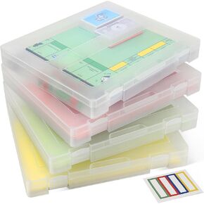 4-Pack Art & Craft Organizer Storage Case - Semi Transparent Stackable Plastic Craft Storage Container, Project Organizer Box Paper Organizer Custom Size Fit 8.5 x 11 Paper & More 12.4 x 10.8 x 1.7 In