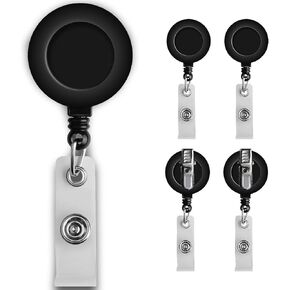 Heavy Duty Retractable ID Badge Reel, 26 inch Cord with Swivel Alligator Clip, 5 Pack (Black)