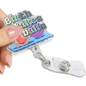 Welcome to The Postparty Retractable Glitter Badge Reel with Clip, Funny Postpartum Badge Holder for Postpartum RN Nurse RN Labor and Delivery NICU Nurse, Midwife Labor Nurse Gifts