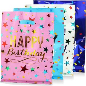 Medium (6.7 * 9.8 inches) Birthday Party Gift Bags With Handles, 40 Plastic Goodies Loot Bags In Bulk For Birthday Return Gifts