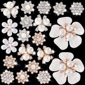 14 PCS Pearl Flowertons ، أزرار زهرة عتيقة بروش لؤلؤة ، زينة للحجر الراين لصنع المجوهرات ، باقة الزفاف ، الديكور الملابس ، الحرف اليدوية - اللون الذهبي ، اللون الفضي in Kuwait