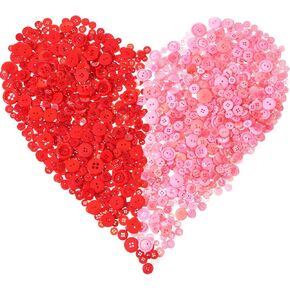 Tatuo 1000 Pieces Valentine‘s Day Buttons for Crafts Red and Pink Craft Buttons Bulk Round Resin Buttons Assorted Size for Sewing DIY Crafting Art Decorations,2 Holes and 4 Holes