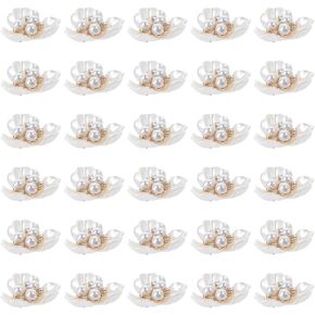 30Pcs Rhinestone Pearl Embellishments Faux Pearl Flower Buttons Flatback Beads for Jewelry Making