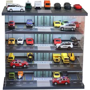 Model Car Display Case 1/64 Scale,4-Tiers Hot Wheels diecast Display Stand with LED Light and Acrylic Dust Cover,Wooden Collectibles Car Model Storage Shelf