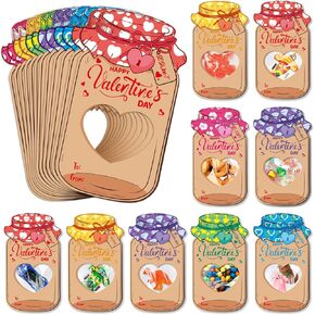 Valentines Day Cards for Kids Classroom, 60 Pack Candy Jar Valentines Greeting Cards With Treat Bag, DIY Valentine Exchange Cards for School, Ideal Valentine Day Gifts For Kids Boys Girls