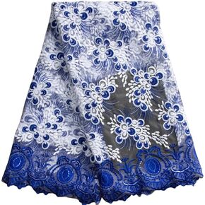KAJURUI African Lace Fabric 5 Yards, Nigerian Embroidery Cotton Lace Fabric for Daily/Party/Wedding Sewing