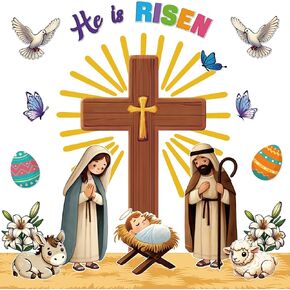Maqiauly Easter Bulletin Board Decorations He is Risen Cross Church Set Classroom Chalkboard Wall Decoration