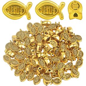 100pcs Jesus Fish Spacer Beads Religious Charm Beads Tibetan Alloy Christian Fish Shape Loose Beads for DIY Bracelet Necklace Jewelry Making Supplies