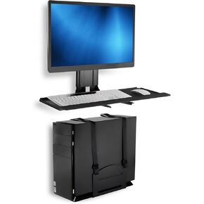 Mount-It! Monitor and Keyboard Wall Mount with CPU Holder, Height Adjustable Standing VESA Keyboard Tray, 25 Inch Wide Platform with Mouse Pad (MI-7919)