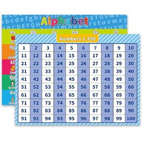 Noare ABC Alphabet & Numbers 1-100 Poster Chart Set 17.3"x24" Toddler Educational Learning Chart for Kindergarten Classroom Prek Homeschool Supplies