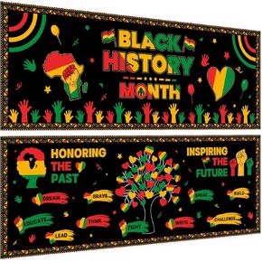 2 Pcs Black History Month Decorations Black History Month Banner African American February Sign Classroom Bulletin Board Decorations Posters Cutouts for Black History Month Office School Wall Decor