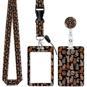 Badge Reels Retractable with Carabiner Reel Clip, ID Name Tag Work Badge Holder Belt Ferrule, Identity ID Badge Holder Cover Case for Office Work Nurse Teacher Student Gifts(Beige Leopard)