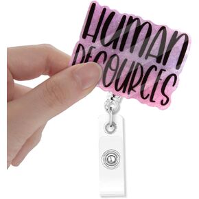 Human Resource Badge Reel Retractable Glitter with Clip, Funny Gradient Badge Holder Gift for HR Office Worker, Thank You Gift Birthday Gift for Human Resource HR Manager, HR Gift for Coworker