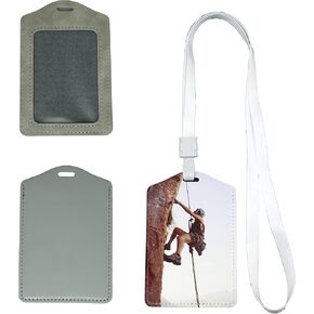4 Pieces Sublimation Work Card Holder Badge Holders Blank Leather ID Card Holders Sublimation Rope Band DIY Crafts (Gray)