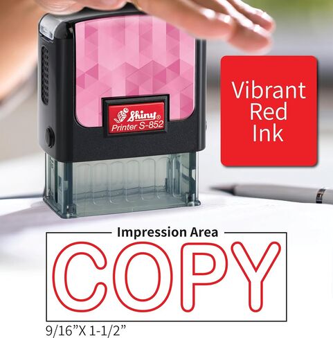 Shiny Copy Stamp Self Inking Rubber Stamp, 1/2" by 1-1/2" Impression Area, Red Ink, Refillable in Saudi Arabia