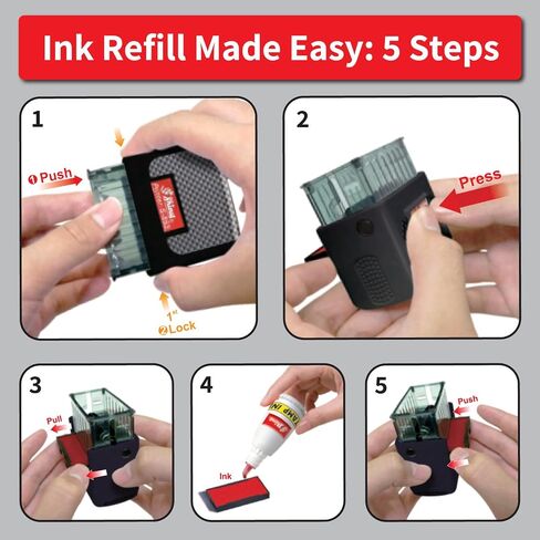 Shiny Copy Stamp Self Inking Rubber Stamp, 1/2" by 1-1/2" Impression Area, Red Ink, Refillable in Saudi Arabia