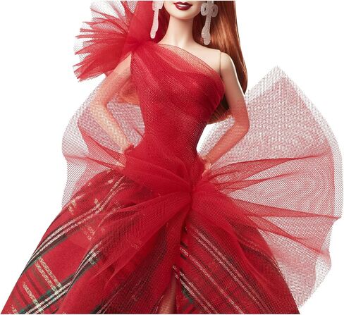 Barbie 2024 Holiday Dolls ، لعبة جامع موسمية ، توقيع ، ثوب منقوش مع القوس الأحمر ، عبوات قابلة للشفاء ، شعر أحمر in Kuwait