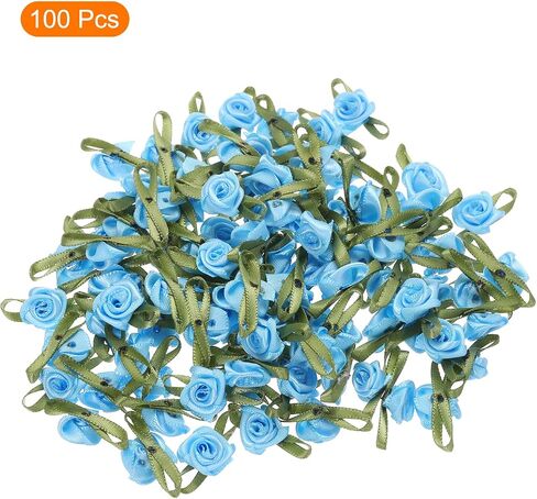 MECCANIXITY 100pcs Beige Ribbon Roses 5/8"x1-3/16" Mini Roses for Crafts Little Satin Bows Roses Artificial Flowers in Kuwait