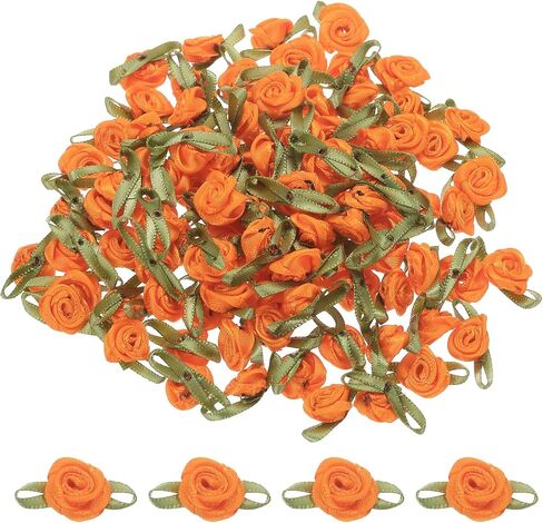 MECCANIXITY 100pcs Beige Ribbon Roses 5/8"x1-3/16" Mini Roses for Crafts Little Satin Bows Roses Artificial Flowers in Kuwait