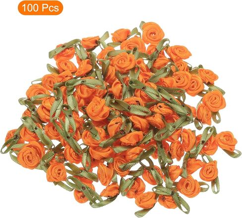 MECCANIXITY 100pcs Beige Ribbon Roses 5/8"x1-3/16" Mini Roses for Crafts Little Satin Bows Roses Artificial Flowers in Kuwait
