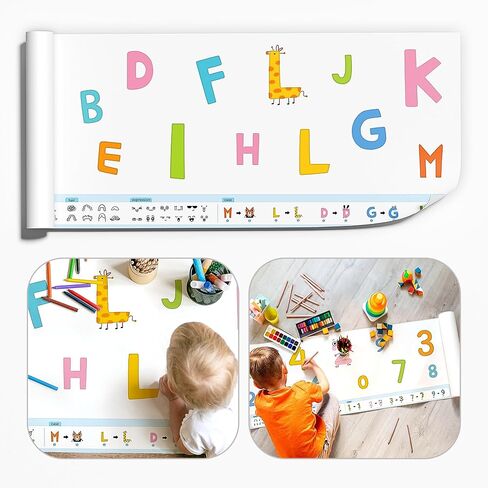 TIME X 3PCS Childrens Drawing Roll - Roll Paper for Kids Art Coloring Paper Roll 393.7 x 15.7 Inch DIY Drawing Roll for Painting Drawing (Animal, Letters, Geometric) (1Colorful and 2 Blank White) in Saudi Arabia