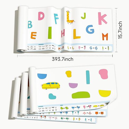 TIME X 3PCS Childrens Drawing Roll - Roll Paper for Kids Art Coloring Paper Roll 393.7 x 15.7 Inch DIY Drawing Roll for Painting Drawing (Animal, Letters, Geometric) (1Colorful and 2 Blank White) in Saudi Arabia