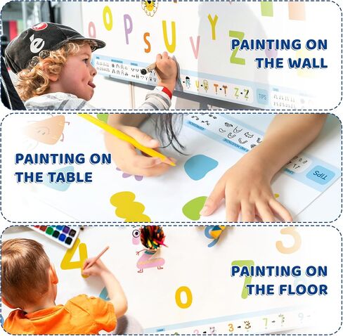 TIME X 3PCS Childrens Drawing Roll - Roll Paper for Kids Art Coloring Paper Roll 393.7 x 15.7 Inch DIY Drawing Roll for Painting Drawing (Animal, Letters, Geometric) (1Colorful and 2 Blank White) in Saudi Arabia