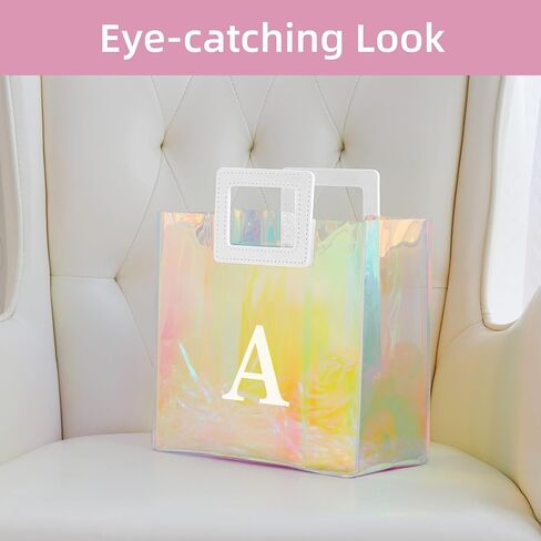 8.3'' Holographic Letter Gift Bag for Women Girls Birthday Personalized Reusable Party Bag (A) in Kuwait