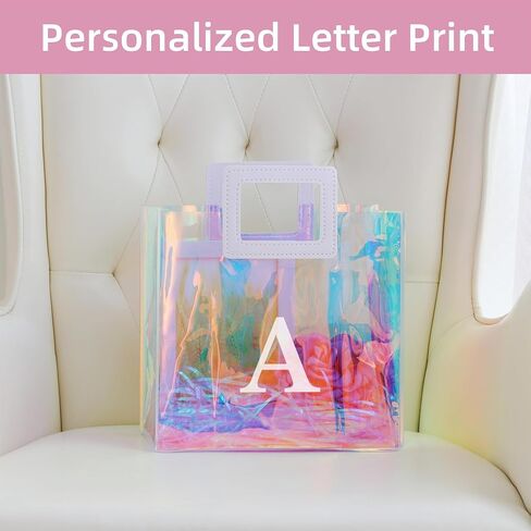 8.3'' Holographic Letter Gift Bag for Women Girls Birthday Personalized Reusable Party Bag (A) in Kuwait