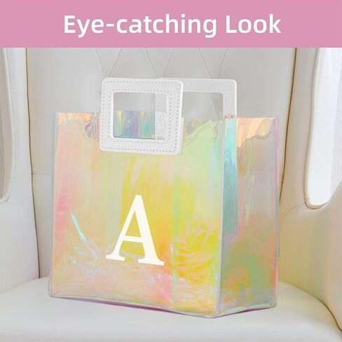 8.3'' Holographic Letter Gift Bag for Women Girls Birthday Personalized Reusable Party Bag (A) in Kuwait