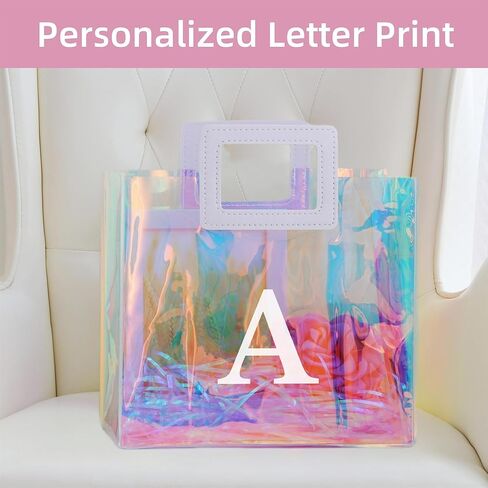 8.3'' Holographic Letter Gift Bag for Women Girls Birthday Personalized Reusable Party Bag (A) in Kuwait