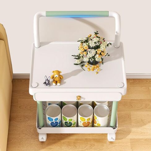 2 Tier Rolling Utility Cart with Drawer and Table Top Multifunctional Storage Organizer with Plastic Shelf and Lockable Wheels Under Desk Storage Cart with Handle for Kitchen Bathroom Office Bedroom in Saudi Arabia