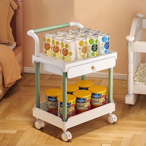2 Tier Rolling Utility Cart with Drawer and Table Top Multifunctional Storage Organizer with Plastic Shelf and Lockable Wheels Under Desk Storage Cart with Handle for Kitchen Bathroom Office Bedroom in Saudi Arabia