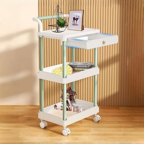 2 Tier Rolling Utility Cart with Drawer and Table Top Multifunctional Storage Organizer with Plastic Shelf and Lockable Wheels Under Desk Storage Cart with Handle for Kitchen Bathroom Office Bedroom in Saudi Arabia