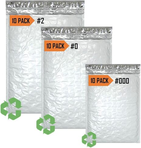 Poly Bubble Mailers #2 8.5X12 10 Pack, 0 6X10 10 Pack, 000 4X8 10 Pack Padded Envelope Mailer Waterproof Variety Pack, White in Kuwait