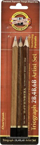 Koh-I-Noor Triograph Graphite Pencil Artist Set, 2B, 4B, 6B Degrees, Pack of 3 Pencils, Black (FA1830.3BC) in Kuwait