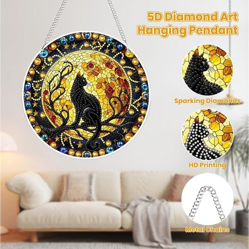 MOGTAA Hanging Diamond Art Painting Pendant Kits, 5D Owl Diamond Art Kits for Adults, DIY Landscape Diamond Painting Kits Special Crystal Gem Art for Home Decor in Kuwait
