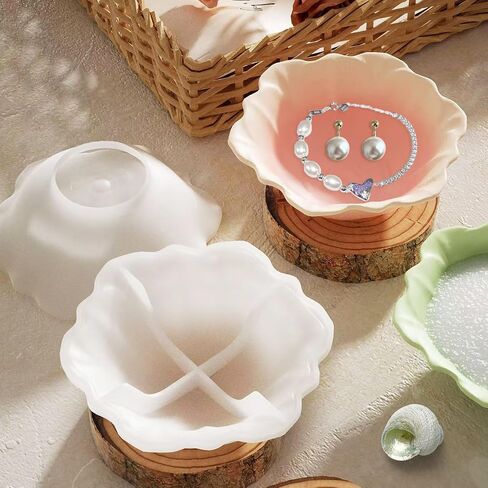 Bowl Silicone Molds Lotus Leaf Resin Bowl Mold Jewelry Tray Silicone Molds Bowl Epoxy Resin Mold Soap Dish Molds for DIY Trinket Box Jewelry Storage Plate Candle Holder (White) in Kuwait