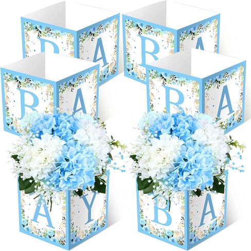 Bucherry 6 PCS Dust Baby Shower Party Decorations Baby Flower Joxes Mostic Rustic Table Display with Letters Gender Canner Party Taving Block Holder (Green ، Sage Green Leaf) in Kuwait