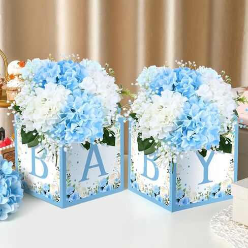Bucherry 6 PCS Dust Baby Shower Party Decorations Baby Flower Joxes Mostic Rustic Table Display with Letters Gender Canner Party Taving Block Holder (Green ، Sage Green Leaf) in Kuwait